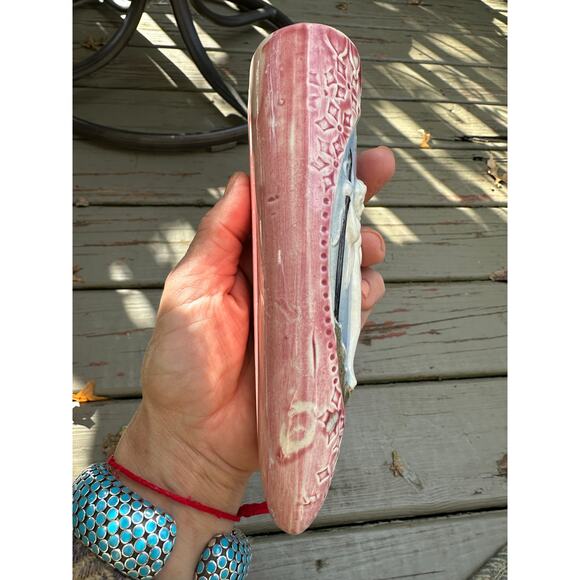 Vintage Ceramic Cherub Angel Wall Pocket Vase 6.5 pink blue Made in Japan - Picture 12 of 14